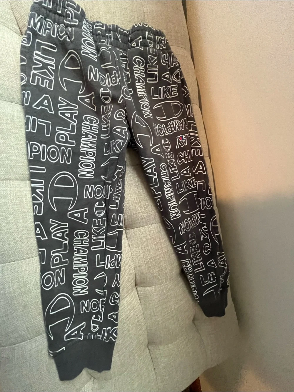 Champion Black Hoodie with White All-Over Logo Print